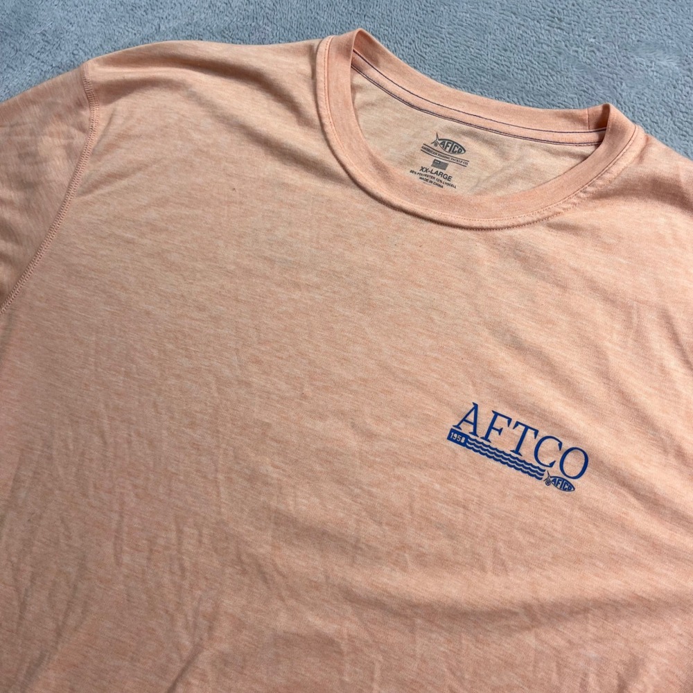 AFTCO Men XXL Peach Heather Performance T-Shirt Short Sleeve Fishing Graphic Tee